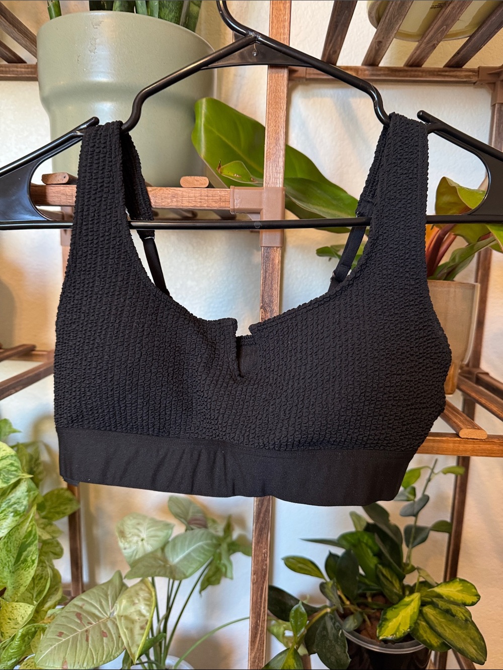 PINK Black Textured Swim Top / Sports Bra
